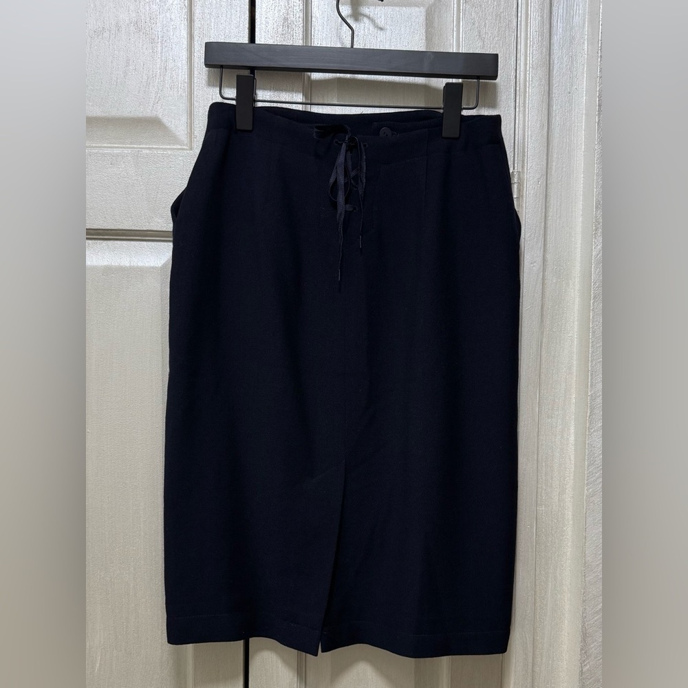 Lauren Ralph Lauren Size 8P Navy Blue Worsted Wool Midi Pencil Skirt Pockets - Picture 2 of 12